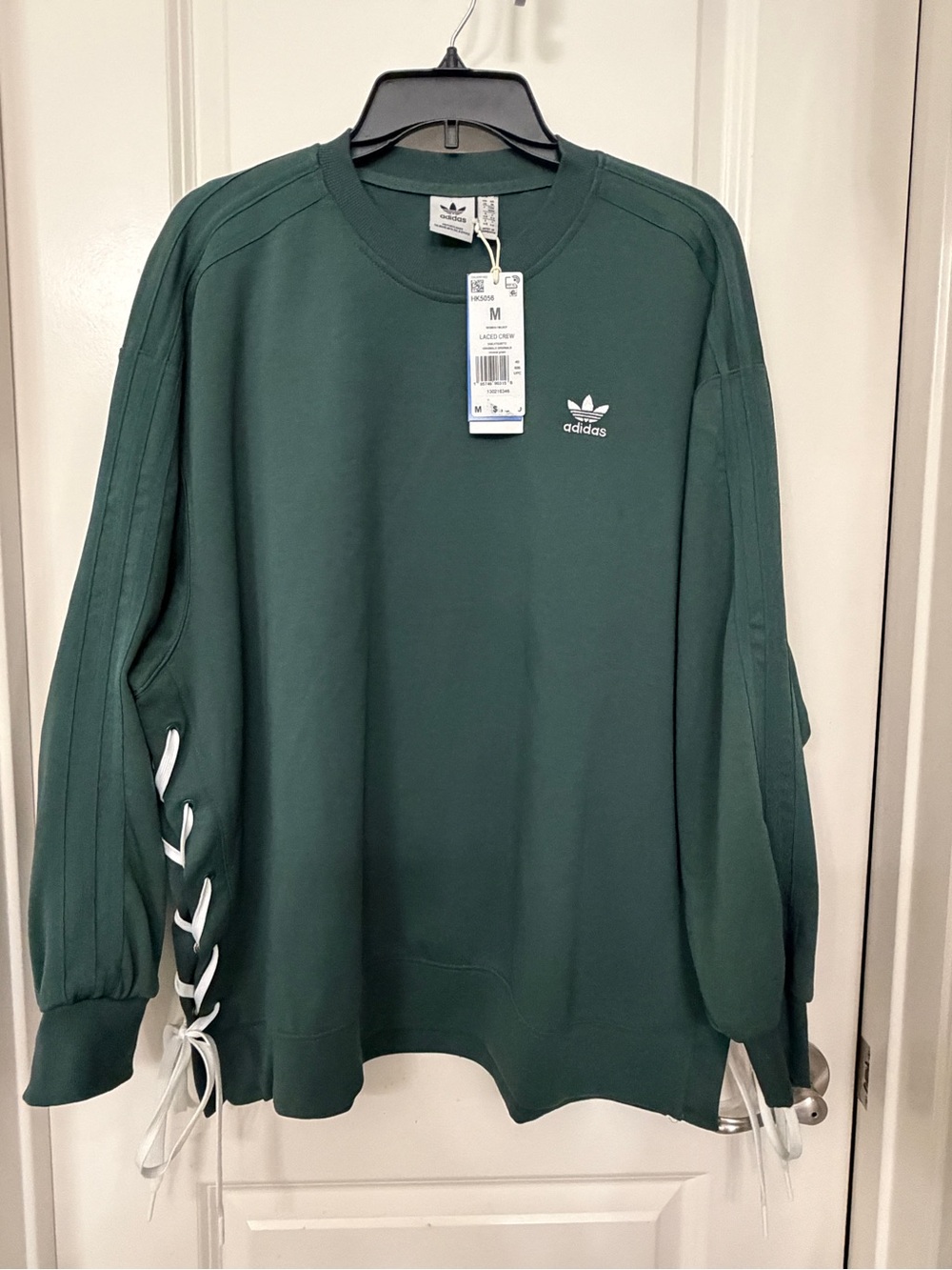 Adidas Women’Dark Green Crewneck Sweatshirt with Side Lace Detail